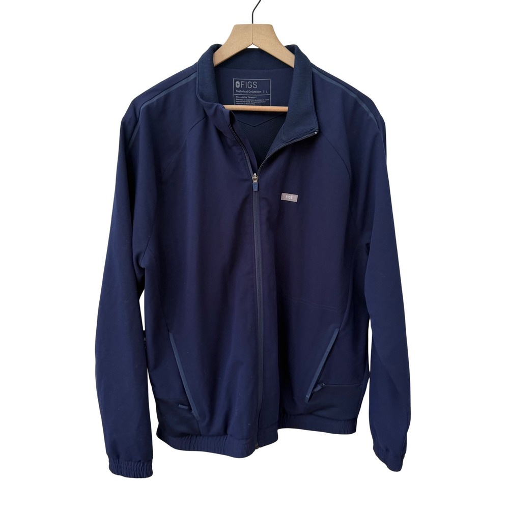 FIGS Scrub Jacket Large Navy Blue Technical Full Zip Mesh Vent